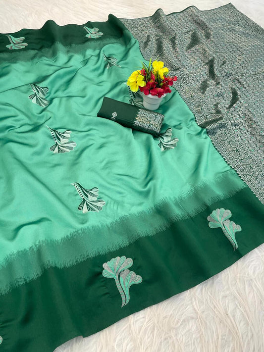 Supernal Sea Green Soft Silk Saree With Scintillating Blouse Piece