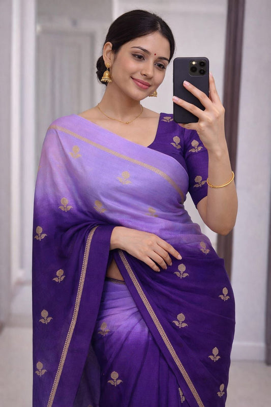 Lovely Lavender and Purple Banarasi Khadi Silk Saree With Supernal Blouse Piece