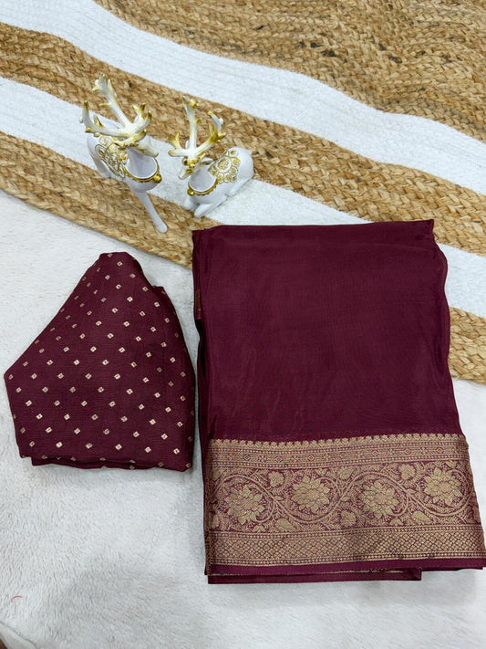 Classy Wine Pure Zari Weaving Banarasi Silk Saree With Exuberant Blouse Piece