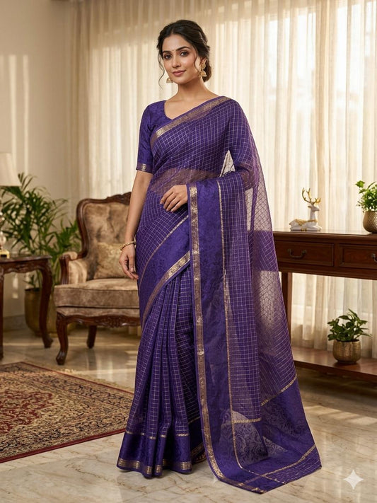 Scrupulous Navy Blue Banarasi Viscose Georgette Silk Saree With Gorgeous Blouse Piece