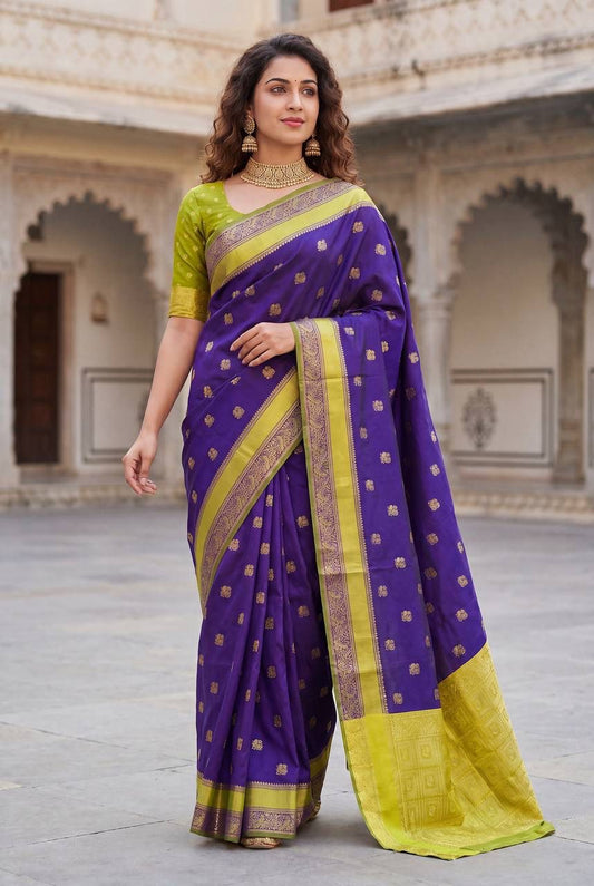 Ravishing Purple Soft Silk Saree With Imbrication Blouse Piece