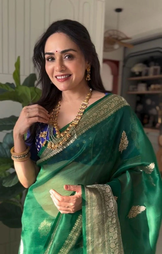 Bewitching Green Soft Silk Saree With Glorious Blouse Piece
