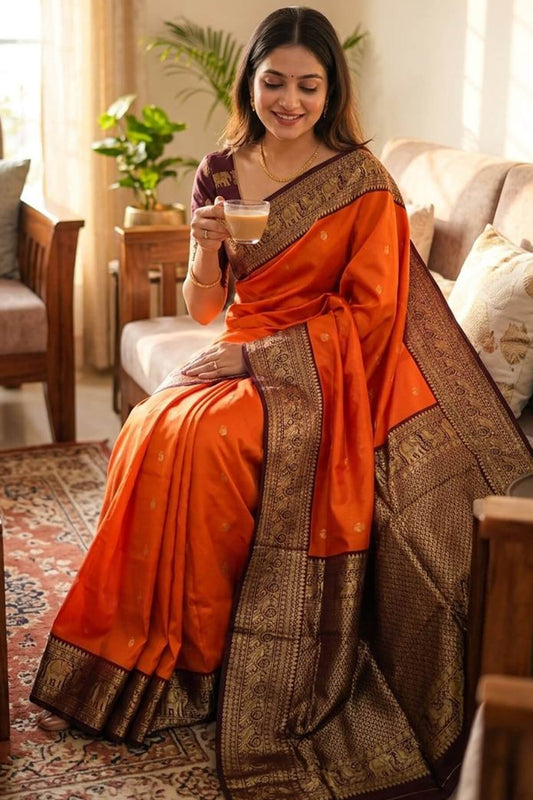Incredible Orange Soft Silk Saree With Pleasurable Blouse Piece