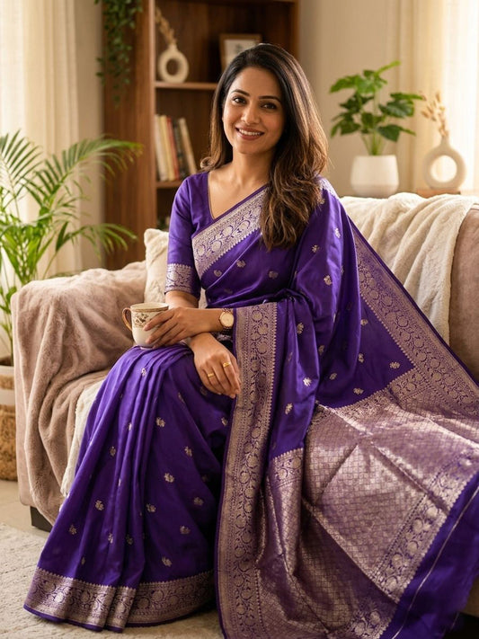 Sempiternal Royal Blue Soft Silk Saree With Chatoyant Blouse Piece