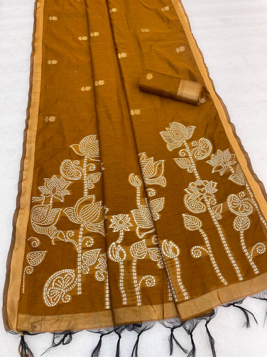Panoply Mustard Pure Munga Cotton Silk Saree With Jubilant Blouse Piece