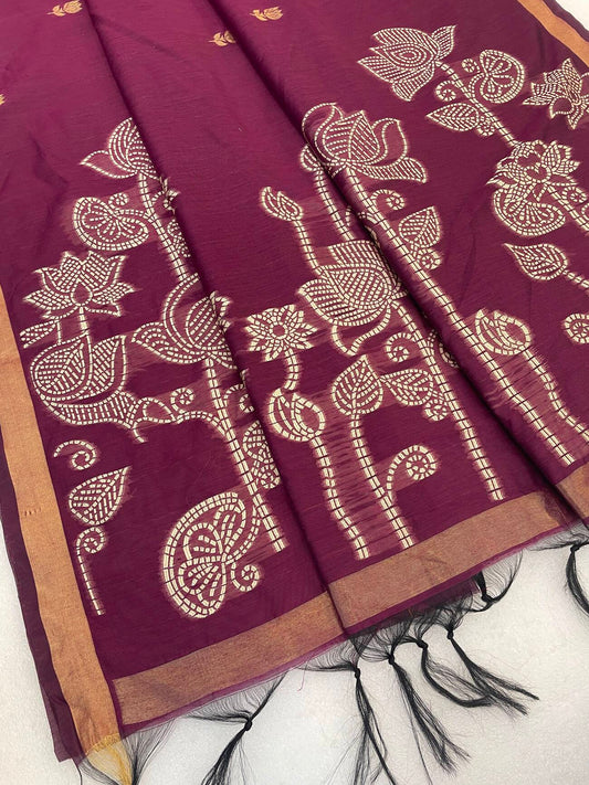 Jazzy Purple Pure Munga Cotton Silk Saree With Impressive Blouse Piece