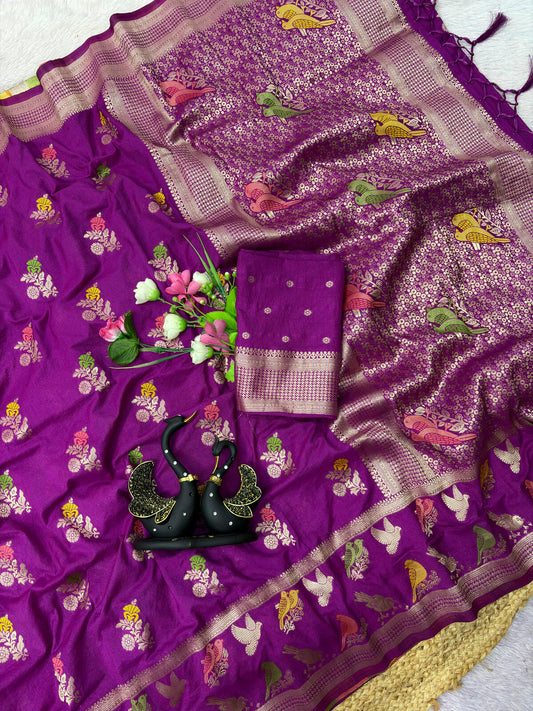 Felicitous Purple Banarasi Khadi Silk Saree With Precious Blouse Piece