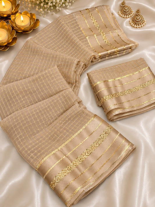 Ideal Beige Banarasi Viscose Silk Saree With Seraphic Blouse Piece