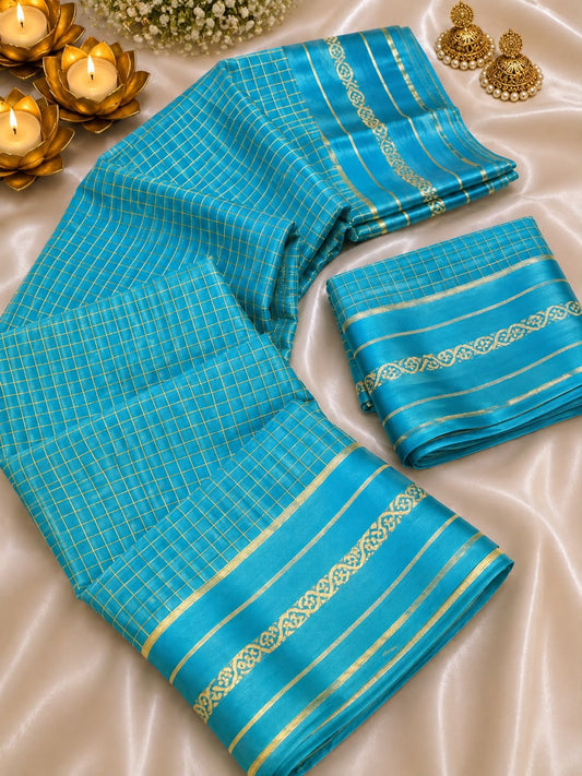 Dulcet Firozi Banarasi Viscose Silk Saree With Dazzling Blouse Piece