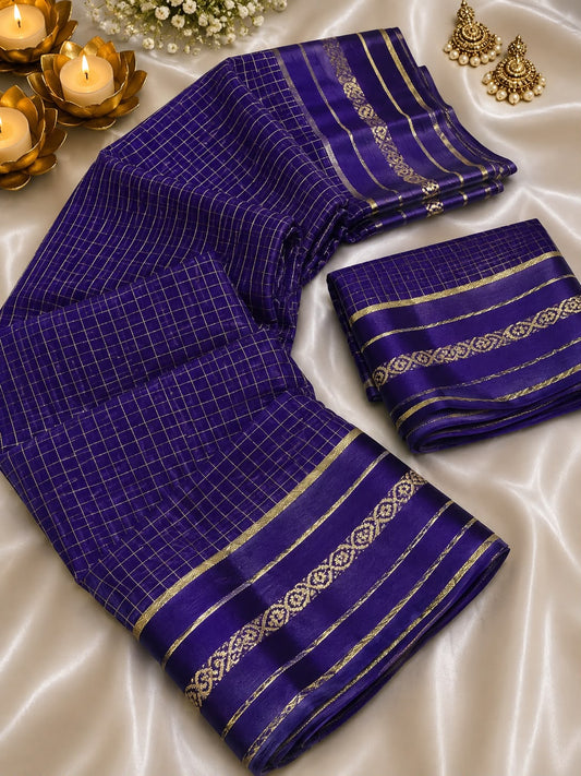 Incredible Navy Blue Banarasi Viscose Silk Saree With Devastating Blouse Piece