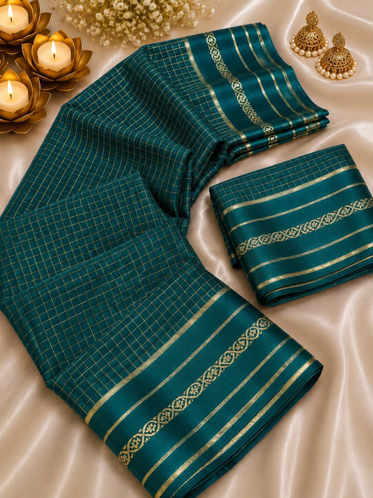 Enigmatic Rama Banarasi Viscose Silk Saree With Exquisite Blouse Piece