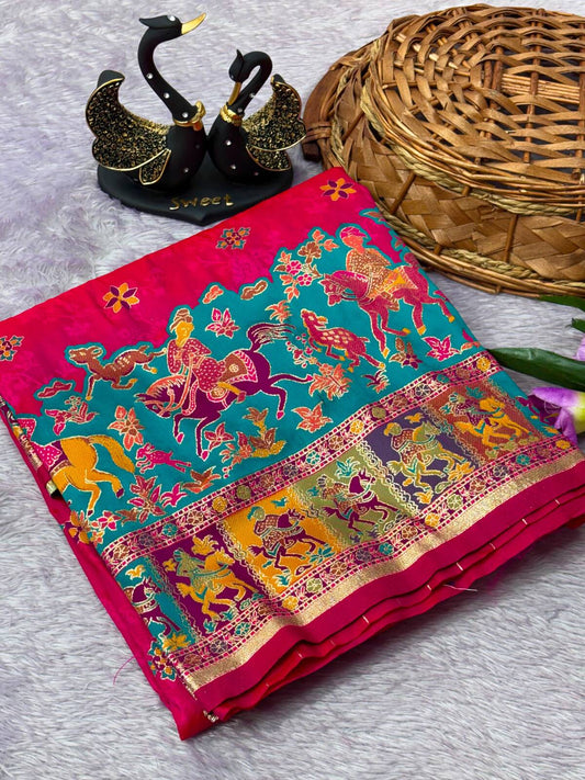 Arresting Dark Pink Pashmina Saree With Winsome Blouse Piece
