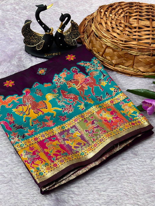 Smart Purple Pashmina Saree With Groovy Blouse Piece