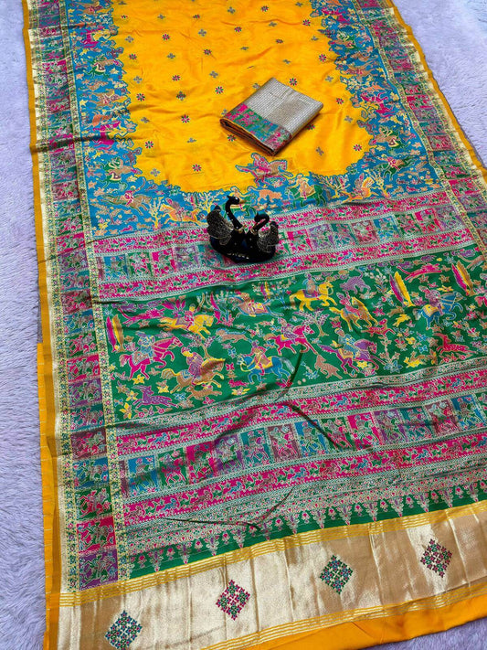 Piquant Yellow Pashmina Saree With Demesne Blouse Piece