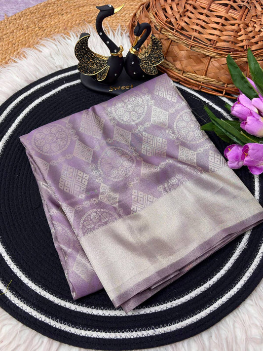 Beleaguer Lavender Banarasi Tissue Silk Saree With Flaunt Blouse Piece