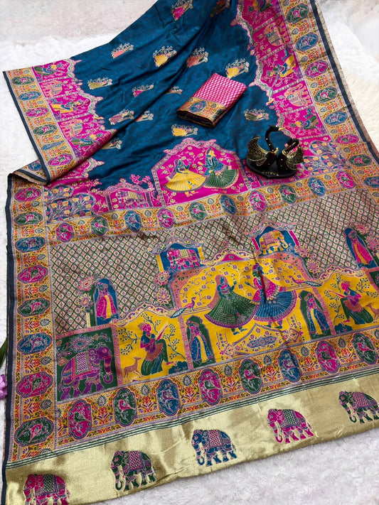 Quixotic Navy Blue Pashmina Saree With Incredible Blouse Piece