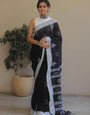 Improbable Black Cotton Silk Saree With Enticing Blouse Piece