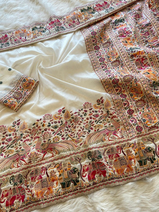 Embrocation Beige Pashmina Saree With Desultory Blouse Piece