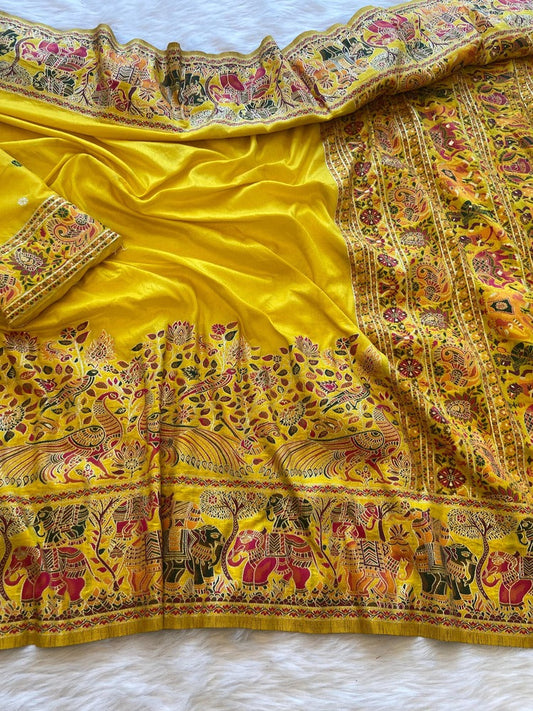 Adorable Yellow Pashmina Saree With Ethnic Blouse Piece