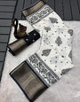 Transcendent Off White Digital Printed Dola Silk Saree With Beguiling Blouse Piece