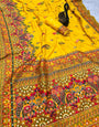 Appealing Yellow Pashmina Saree With Gossamer Blouse Piece