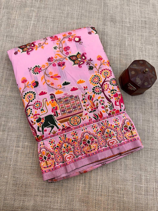 Ravishing Pink Pashmina Saree With Moiety Blouse Piece