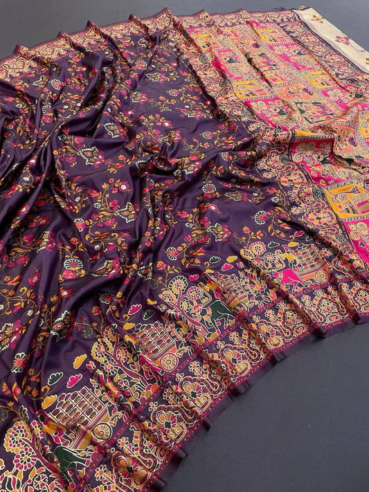 Resonant Purple Pashmina Saree With Angelic Blouse Piece