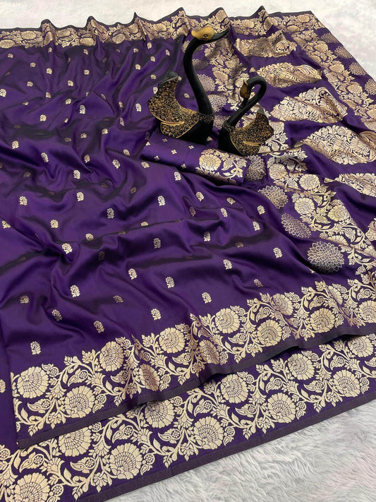 Enchanting Purple Soft Banarasi Silk Saree With Flamboyant Blouse Piece