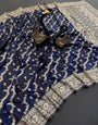 Ideal Navy Blue Soft Banarasi Silk Saree With Amazing Blouse Piece