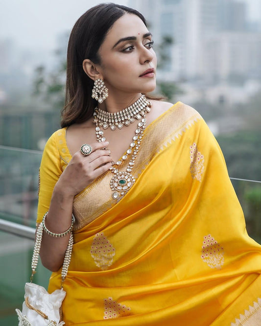 Sempiternal Yellow Soft Silk Saree With Evanescent Blouse Piece