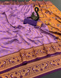 Tremendous Lavender Paithani Silk Saree With Imaginative Blouse Piece