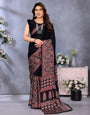 Groovy Black Ajrak Printed Soft Silk Saree With Amiable Blouse Piece