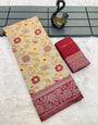 Ideal Beige Soft Banarasi Tissue Silk Saree With Energetic Blouse Piece
