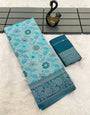 Classy Sky Soft Banarasi Tissue Silk Saree With Ethereal Blouse Piece
