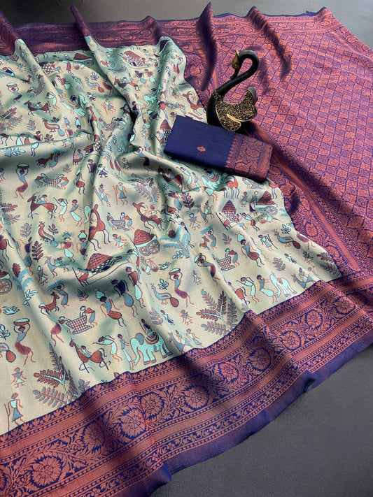 Ravishing Pista Soft Banarasi Tissue Silk Saree With Luminous Blouse Piece