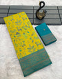 Ethnic Yellow Soft Banarasi Tissue Silk Saree With Lovely Blouse Piece