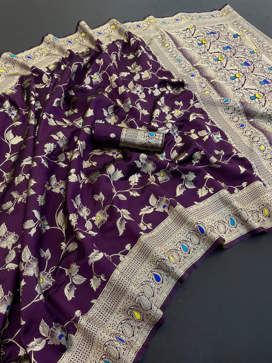Scintillating Purple Soft Banarasi Silk Saree With Symmetrical Blouse Piece