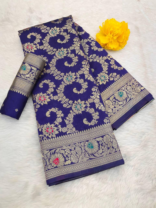 Sophisticated Royal Blue Soft Banarasi Silk Saree With Epiphany Blouse Piece