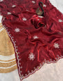 Imaginative Maroon Sequence Work Fandy Silk Saree With Traditional Blouse Piece