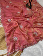 Ailurophile Pink Sequence Work Fandy Silk Saree With Fairytale Blouse Piece