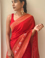 Nectarous Red Soft Banarasi Silk Saree With Sumptuous Blouse Piece