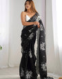 Super classy Black Sequence Work Jimmy Choo Silk Saree With Fugacious Blouse Piece