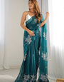 Devastating Blue Sequence Work Jimmy Choo Silk Saree With Confounding Blouse Piece