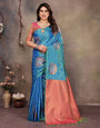 Serendipity Blue Soft Banarasi Silk Saree With Delightful Blouse Piece