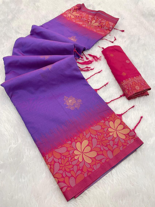 Smart Purple Soft Banarasi Silk Saree With Gratifying Blouse Piece