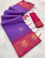 Smart Purple Soft Banarasi Silk Saree With Gratifying Blouse Piece