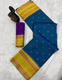 Resplendent Blue Soft Banarasi Silk Saree With Hypnotic Blouse Piece