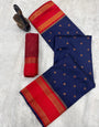 Diaphanous Navy Blue Soft Banarasi Silk Saree With Trendy Blouse Piece