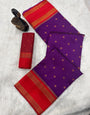 Denouement Purple Soft Banarasi Silk Saree With Super classy Blouse Piece