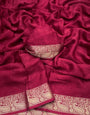 Imbrication Dark Pink Soft Banarasi Silk Saree With Amiable Blouse Piece